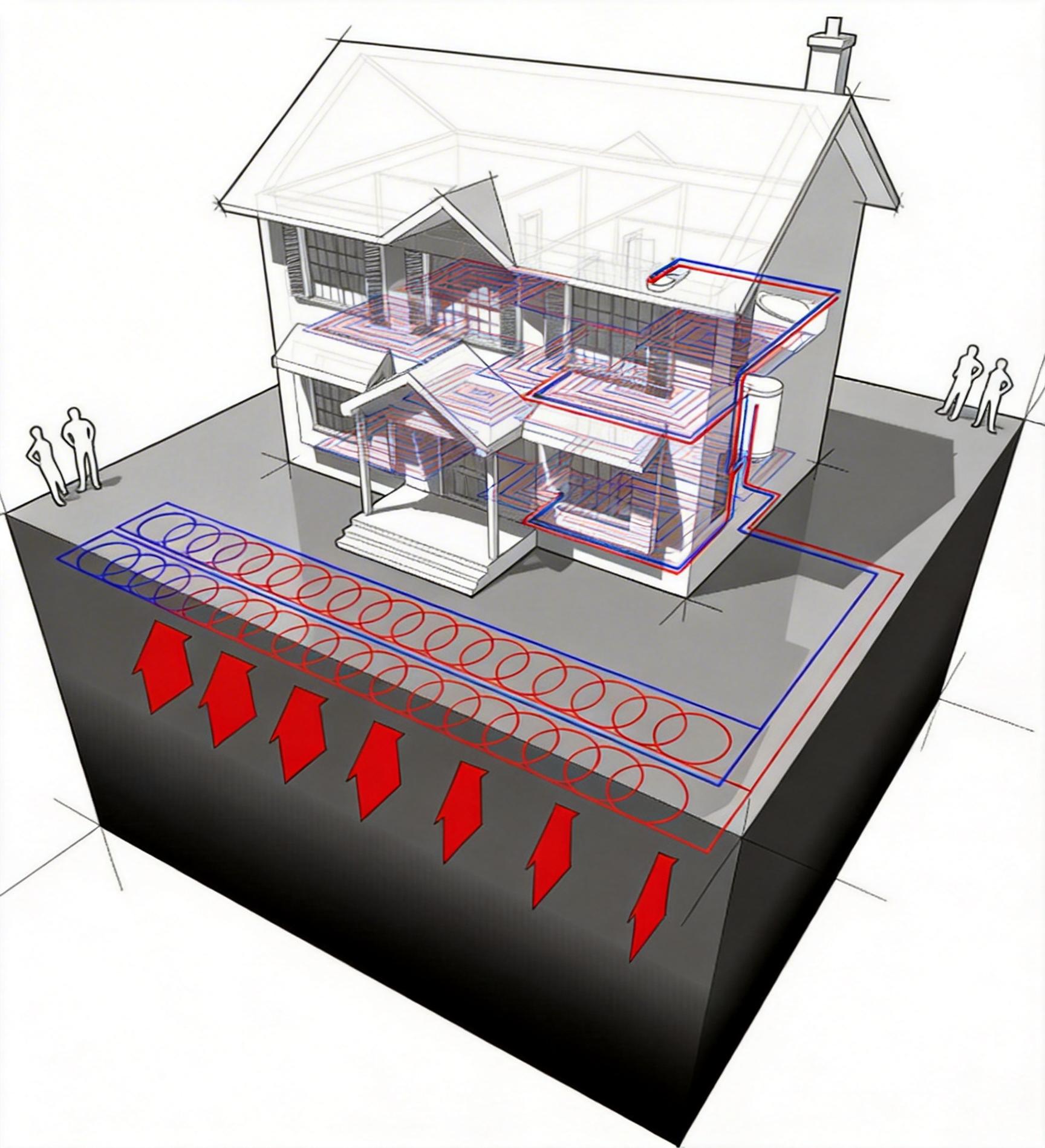 Ground Source heat pump diagram Schema della pompa di calore geotermica